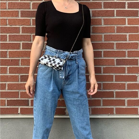 Handmade Genuine Leather Checker Embossed Kiss-lock  Small Clutch/Cosmetics Case - Picture 2 of 13